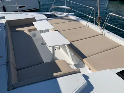 Deck of Iroula, a Bali 4.1 catamaran at Athens, Greece