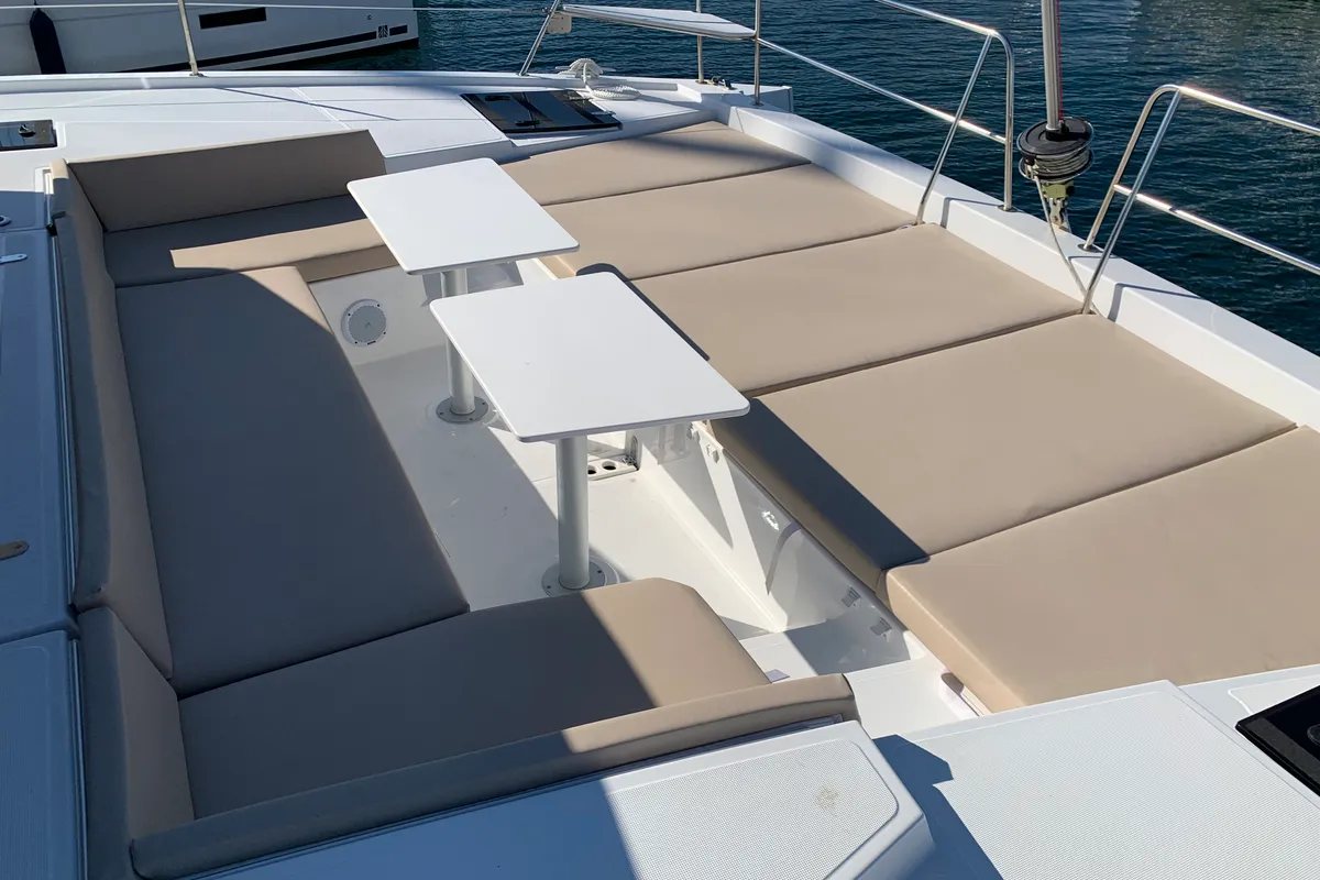 Deck of Iroula, a Bali 4.1 catamaran at Athens, Greece