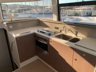 Galley of Iroula, a Bali 4.1 catamaran at Athens, Greece