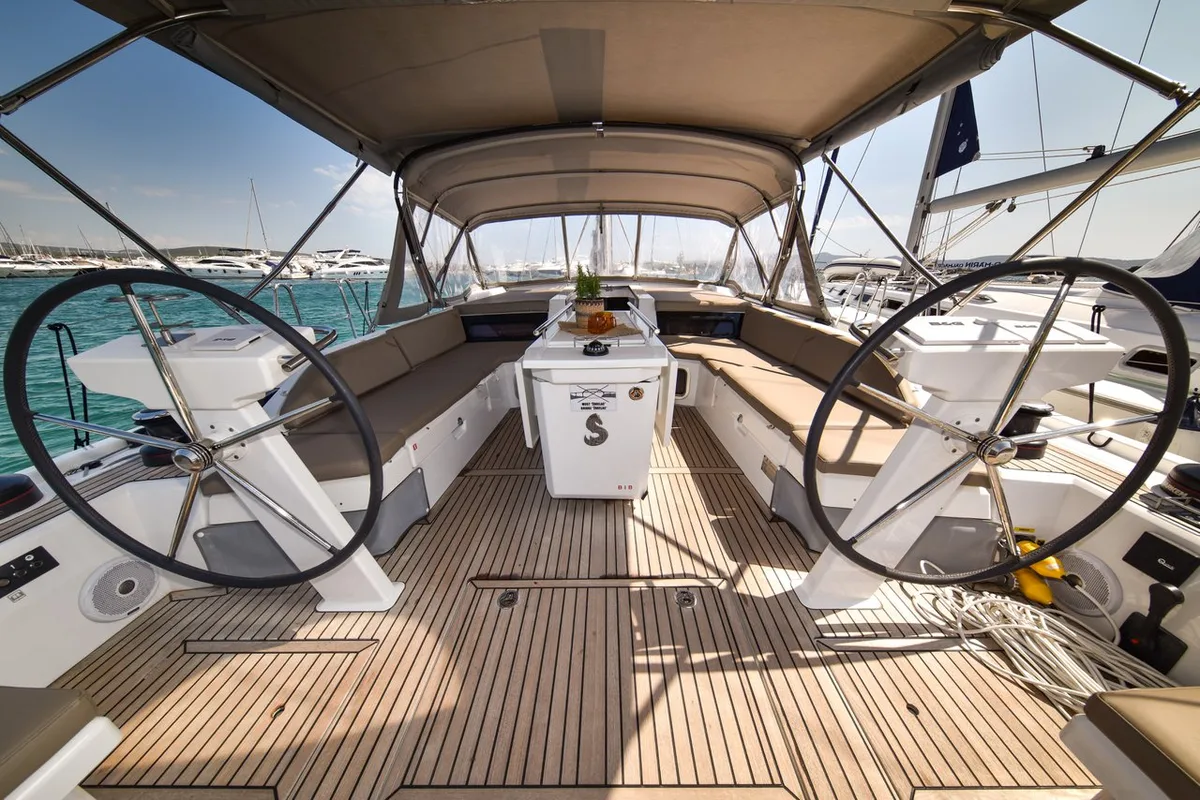 Cockpit of Dodo, a Beneteau Oceanis 51.1 OW sailboat at Općina Sukošan, Croatia