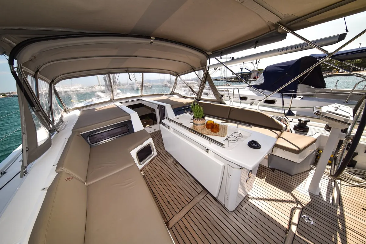 Cockpit of Dodo, a Beneteau Oceanis 51.1 OW sailboat at Općina Sukošan, Croatia