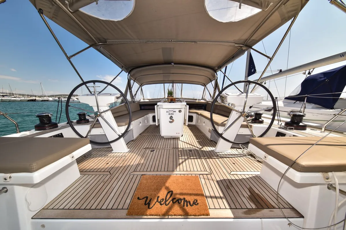 Cockpit of Dodo, a Beneteau Oceanis 51.1 OW sailboat at Općina Sukošan, Croatia