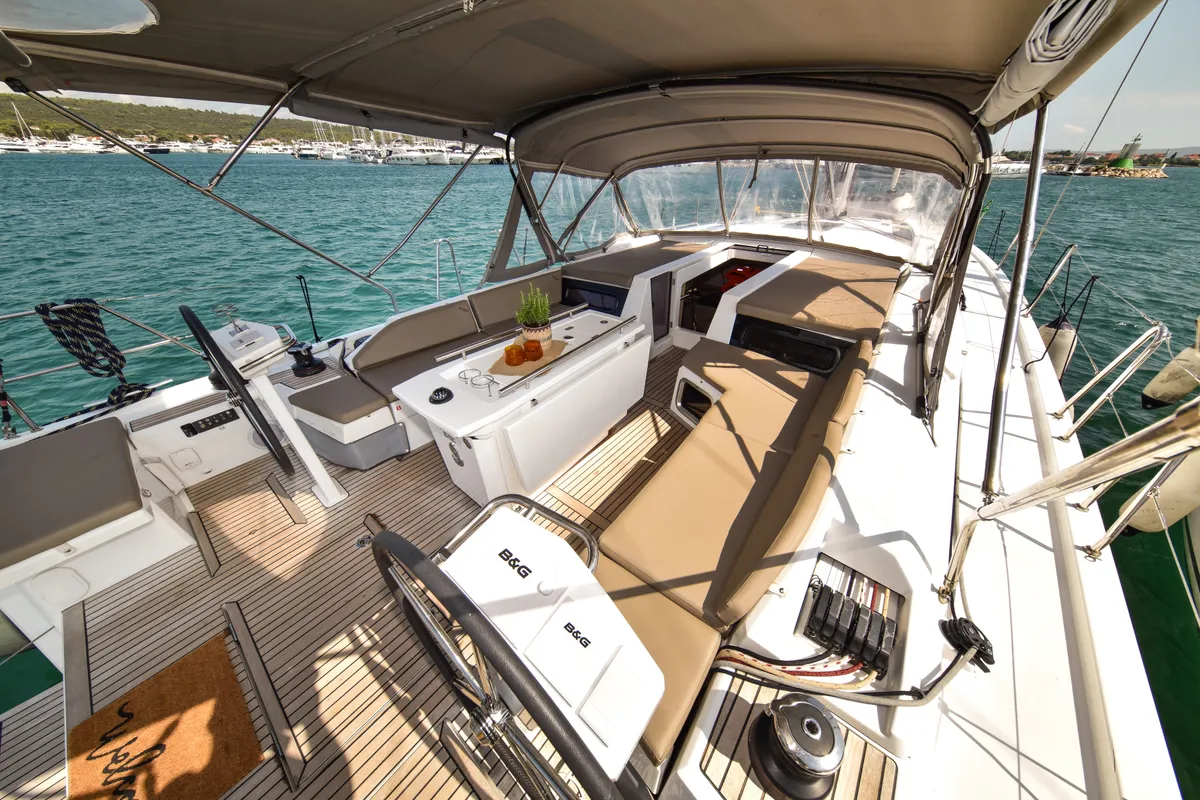 Cockpit of Dodo, a Beneteau Oceanis 51.1 OW sailboat at Općina Sukošan, Croatia