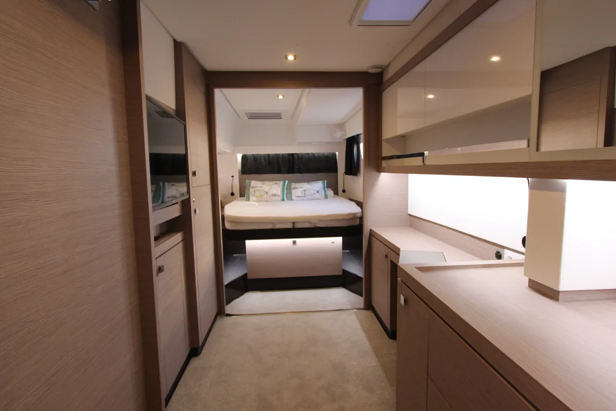 Cabin on Sonrisa, a Fountaine Pajot Tanna 47 catamaran at Olbia, Italy