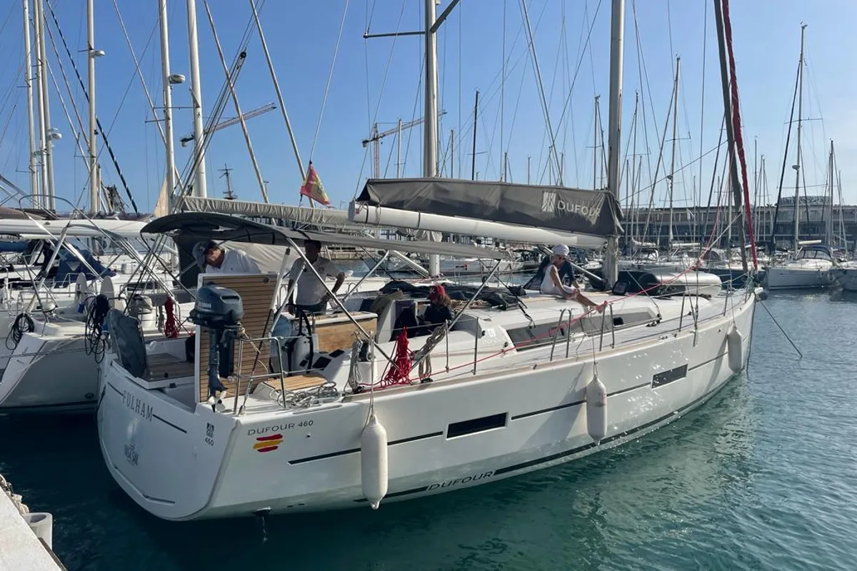 Exterior view of Fulham, a Dufour 460 Grand Large sailboat at Dénia, Spain