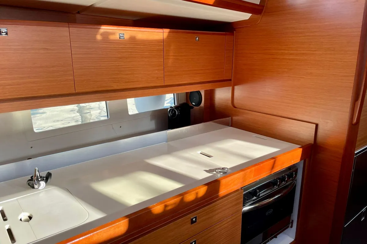 Galley of Fulham, a Dufour 460 Grand Large sailboat at Dénia, Spain