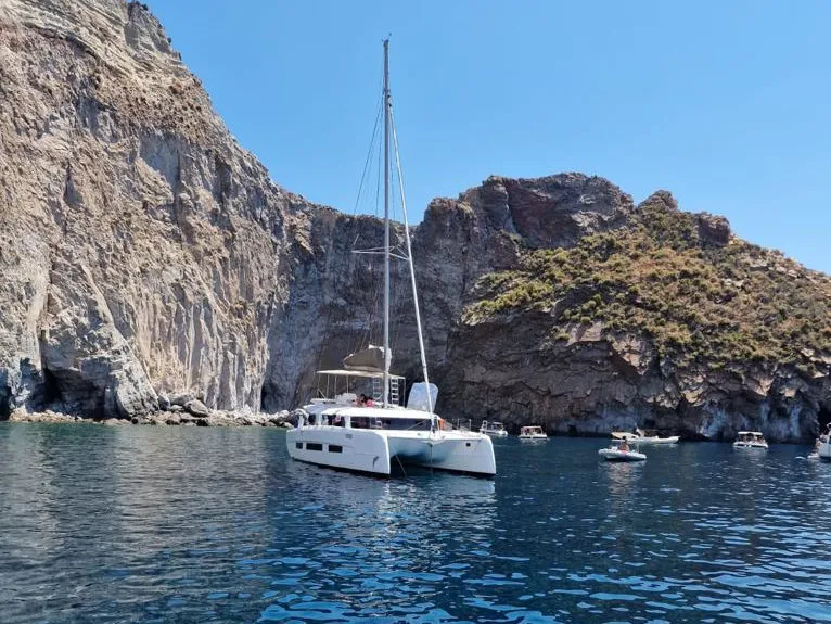 Exterior view of Oblivion Planet, a Dufour Catamaran 48 catamaran at Palermo, Italy