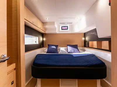Cabin on Oblivion Planet, a Dufour Catamaran 48 catamaran at Palermo, Italy