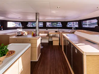 Salon of Oblivion Planet, a Dufour Catamaran 48 catamaran at Palermo, Italy
