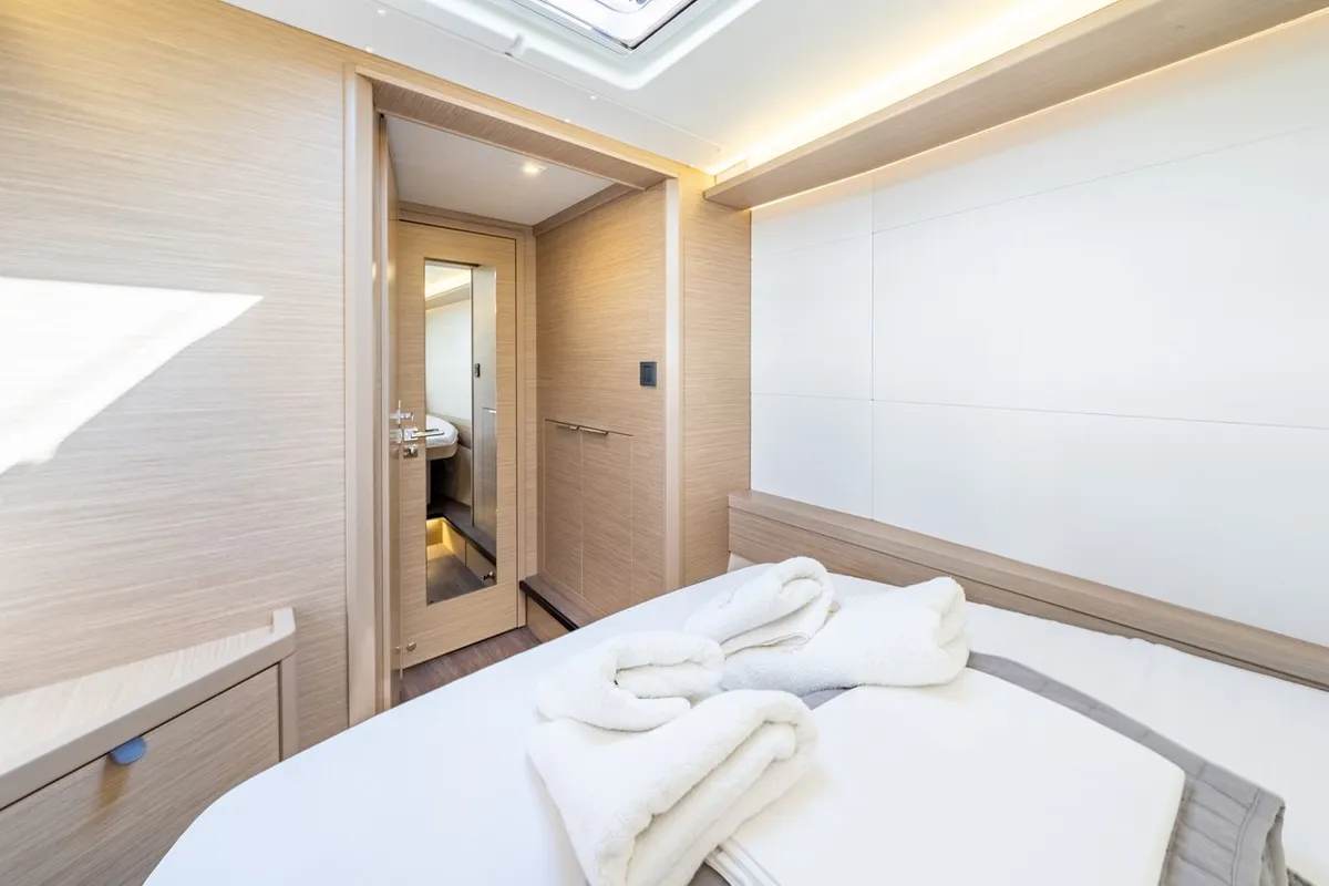 Cabin on Enjoy, a Lagoon 46 catamaran at Kontokali, Greece
