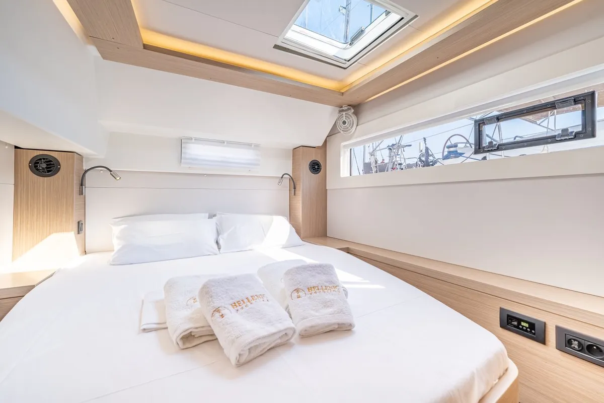 Cabin on Enjoy, a Lagoon 46 catamaran at Kontokali, Greece