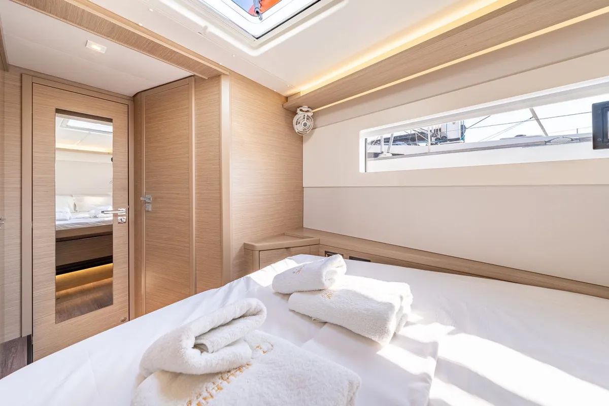 Cabin on Enjoy, a Lagoon 46 catamaran at Kontokali, Greece