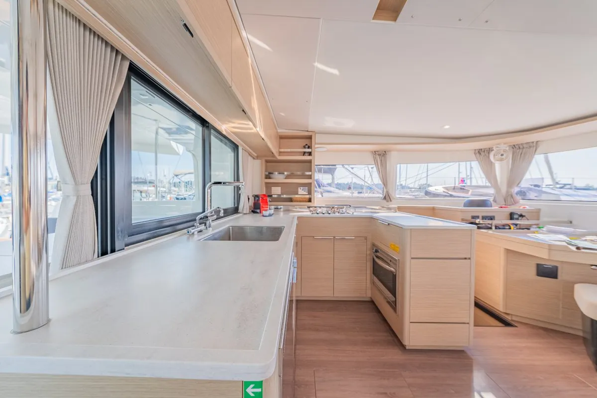 Galley of Enjoy, a Lagoon 46 catamaran at Kontokali, Greece