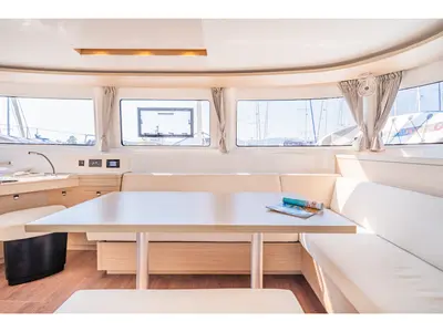 Salon of Enjoy, a Lagoon 46 catamaran at Kontokali, Greece