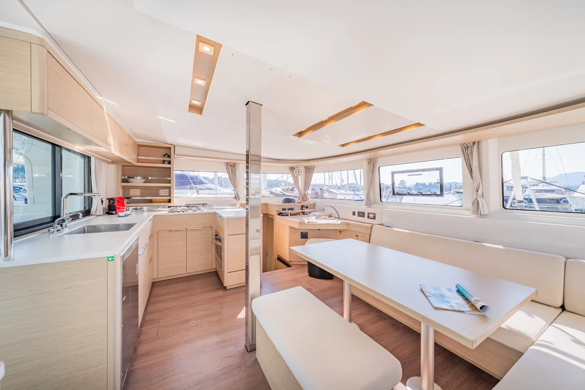 Galley of Enjoy, a Lagoon 46 catamaran at Kontokali, Greece