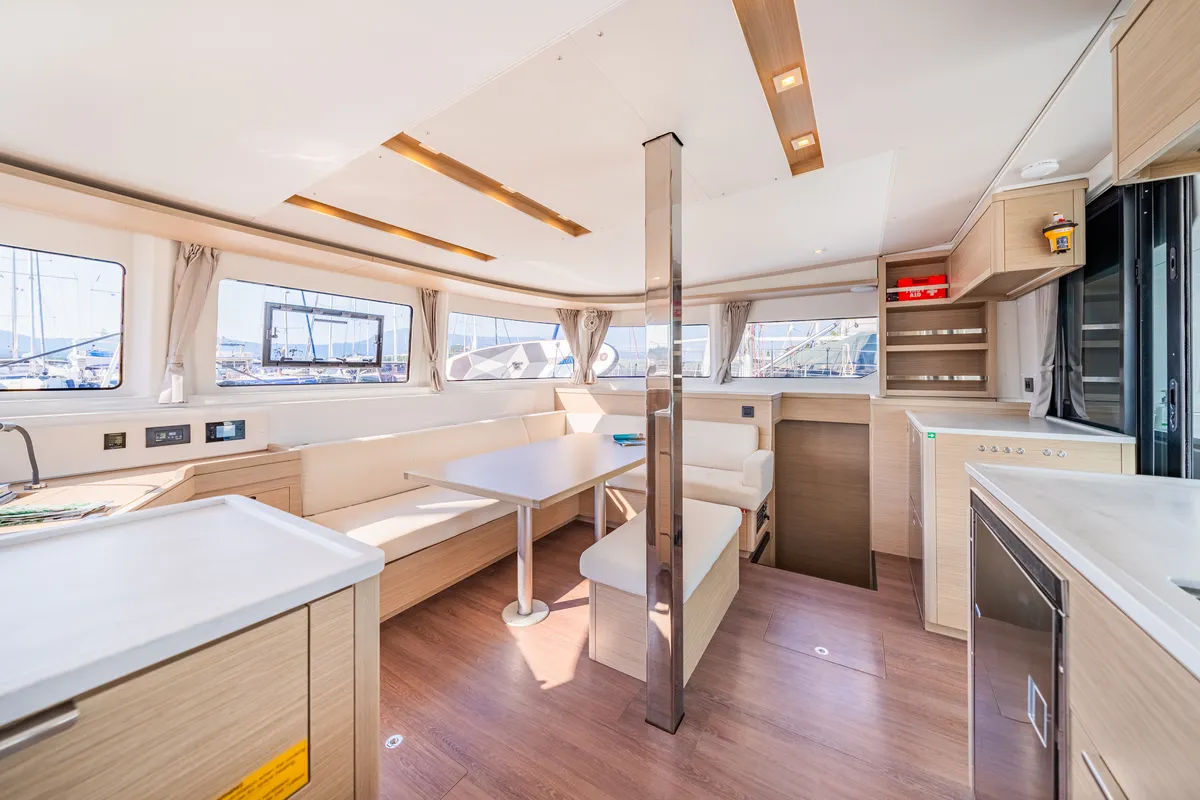 Galley of Enjoy, a Lagoon 46 catamaran at Kontokali, Greece