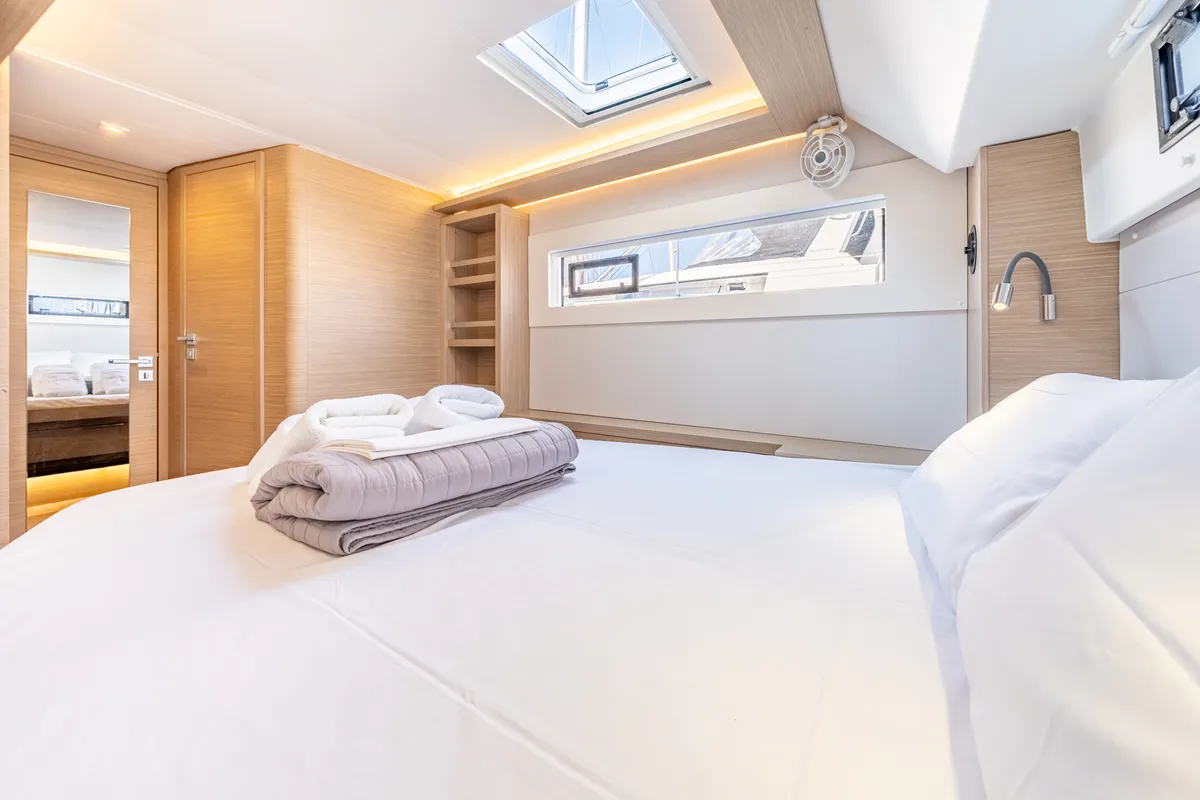 Cabin on Enjoy, a Lagoon 46 catamaran at Kontokali, Greece