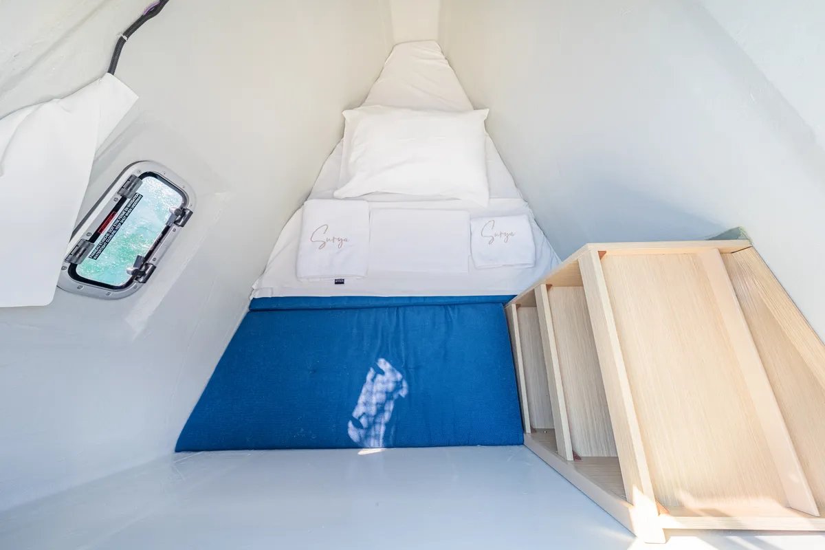 Cabin on Enjoy, a Lagoon 46 catamaran at Kontokali, Greece