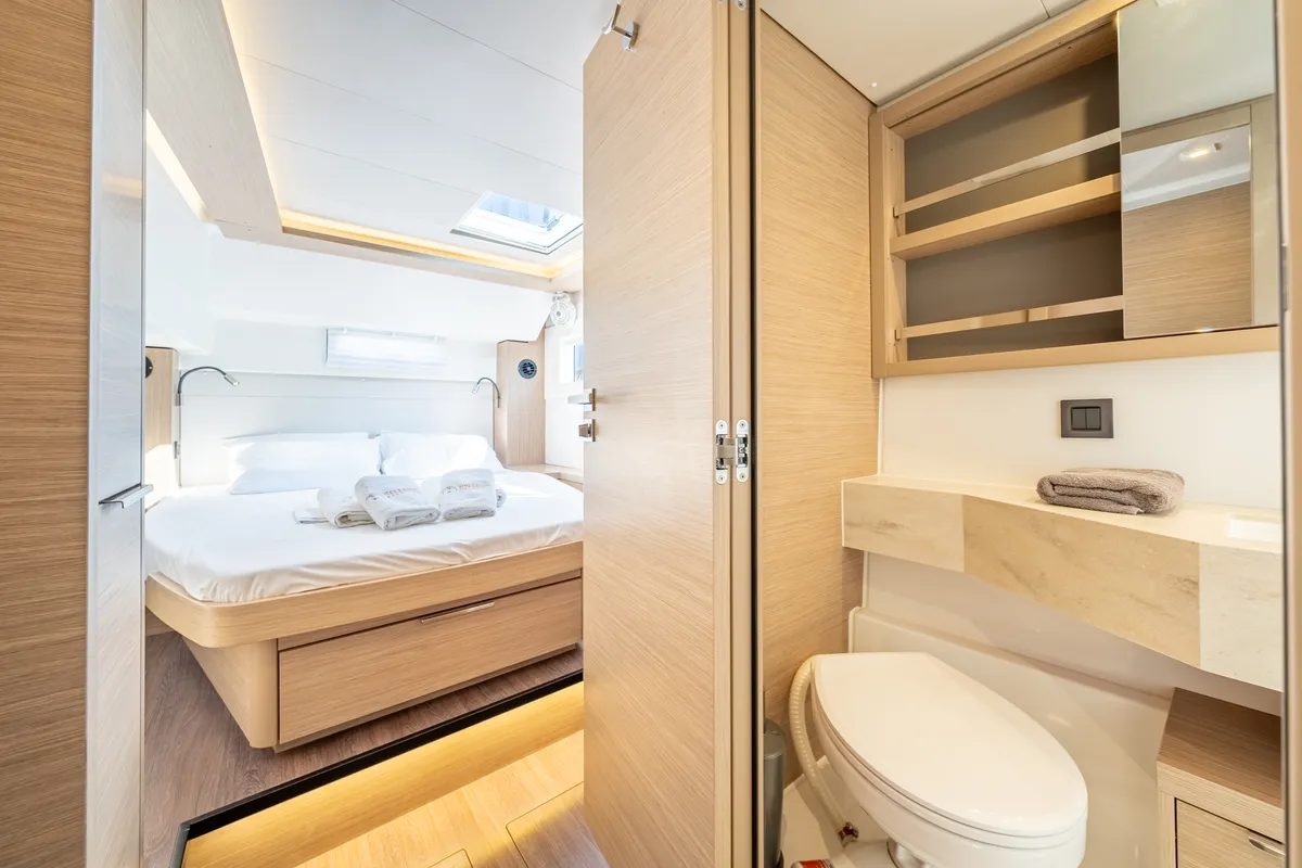 Cabin on Enjoy, a Lagoon 46 catamaran at Kontokali, Greece
