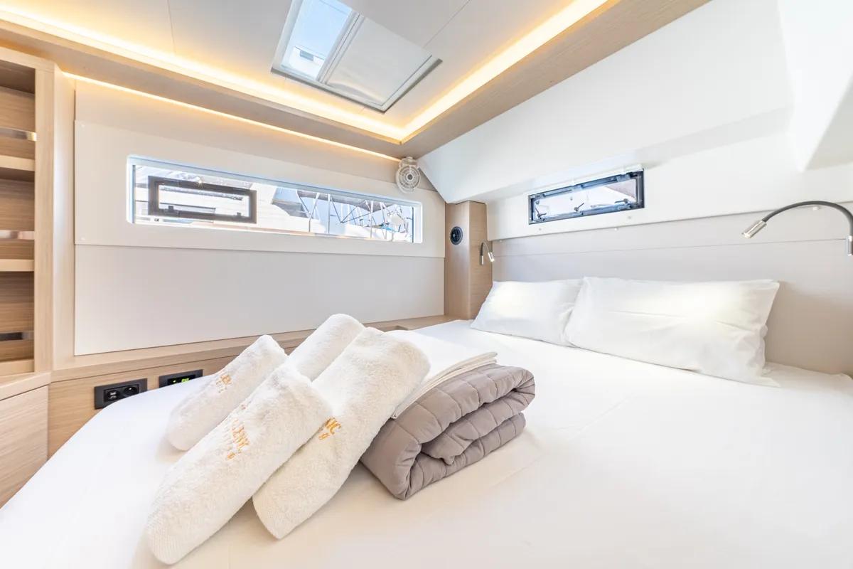 Cabin on Enjoy, a Lagoon 46 catamaran at Kontokali, Greece