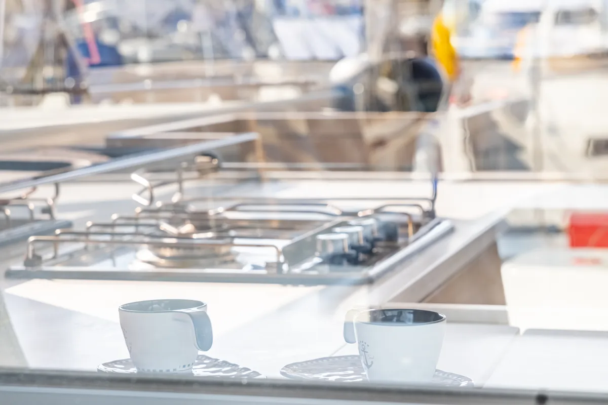 Galley of Enjoy, a Lagoon 46 catamaran at Kontokali, Greece