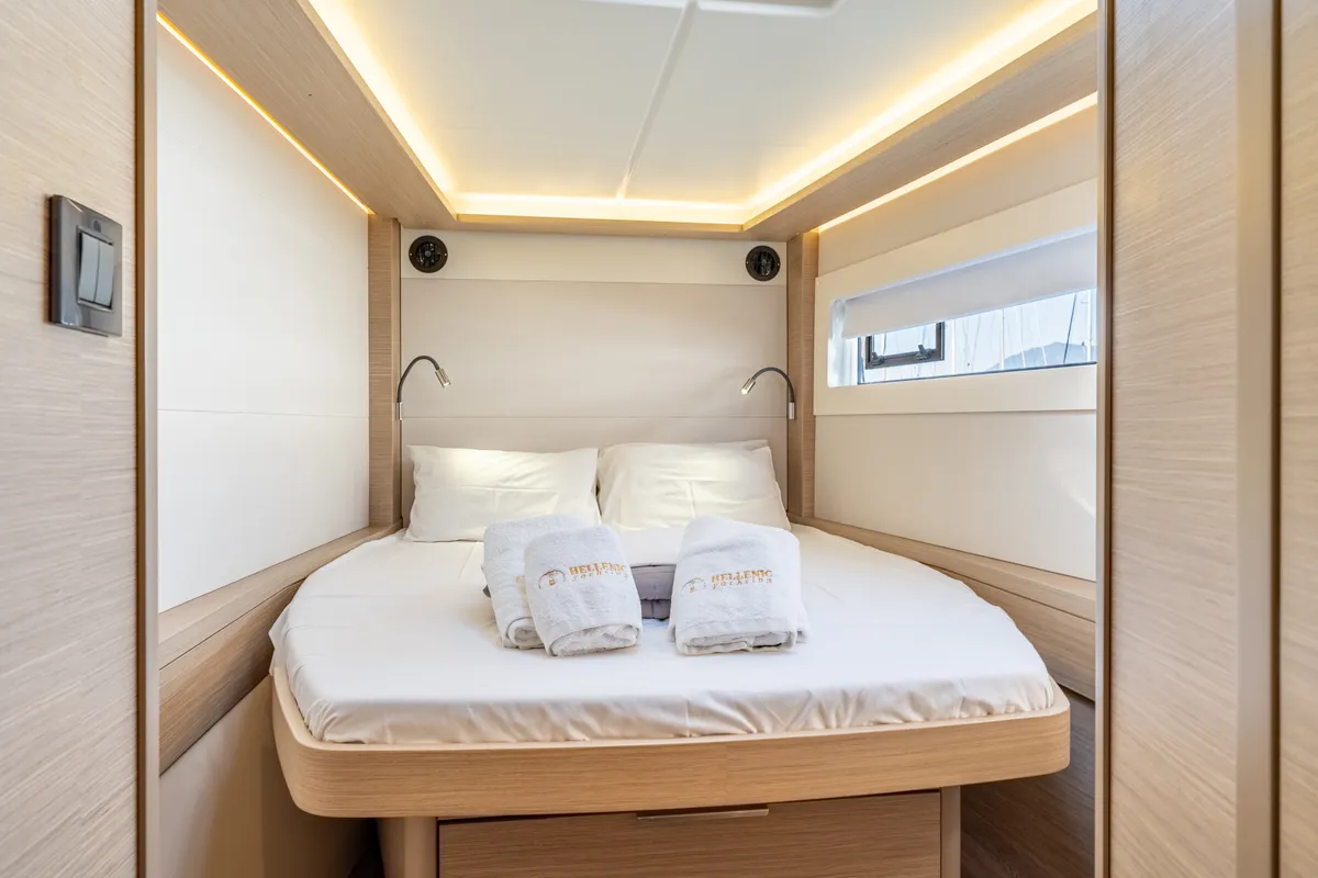 Cabin on Enjoy, a Lagoon 46 catamaran at Kontokali, Greece