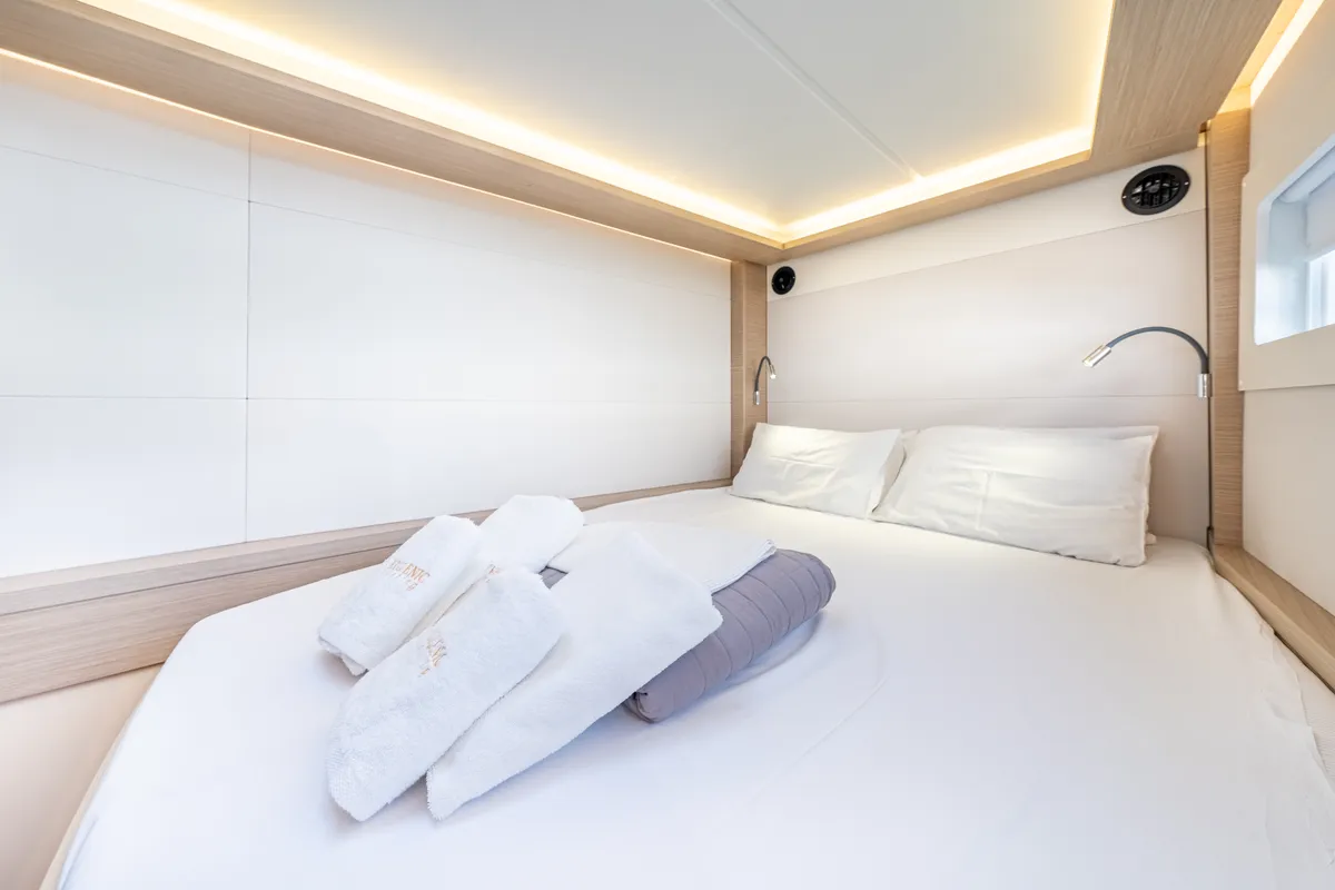 Cabin on Enjoy, a Lagoon 46 catamaran at Kontokali, Greece