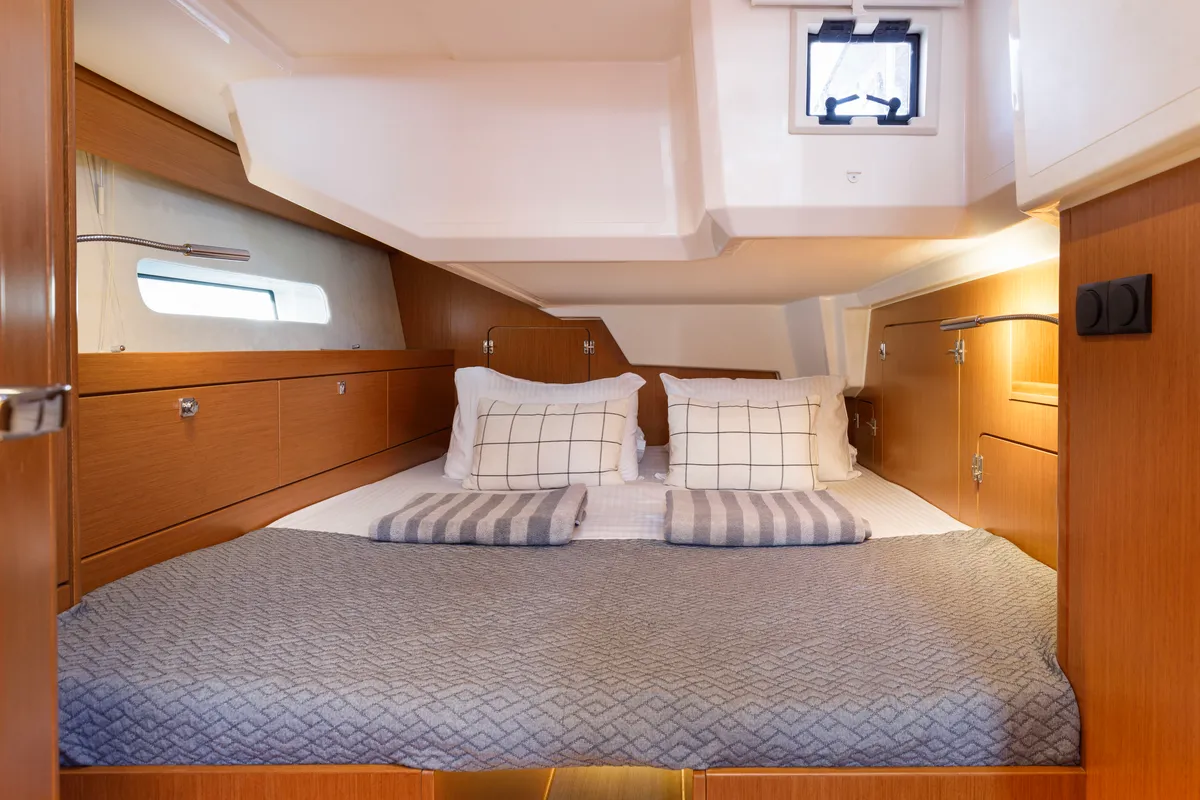 Cabin on Captain Melianos, a Bavaria C46 sailboat at Kos, Greece