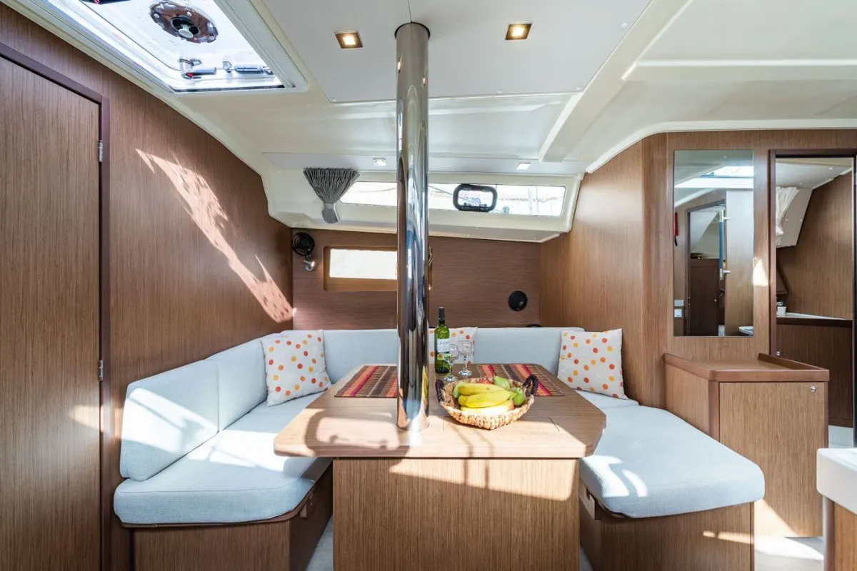 Salon of Elena, a Beneteau Oceanis 41.1 sailboat at Municipal Unit of Lefkada, Greece