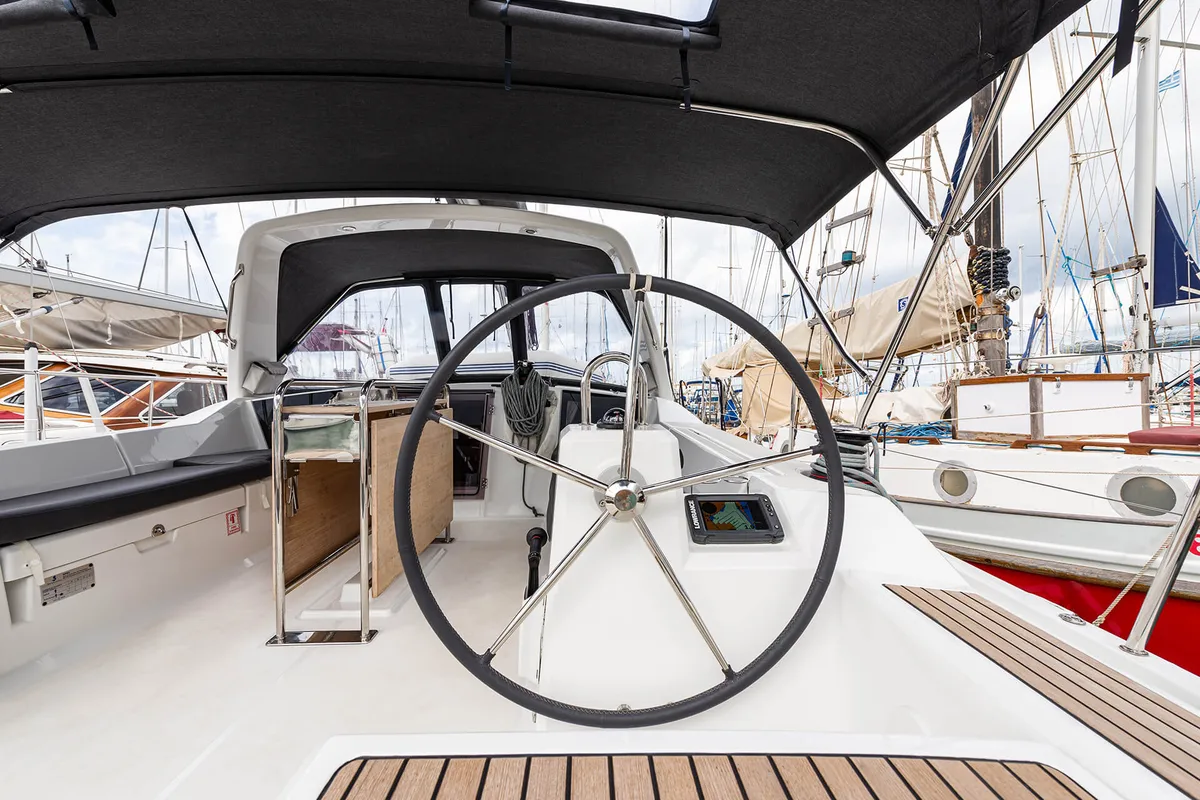 Cockpit of Elena, a Beneteau Oceanis 41.1 sailboat at Municipal Unit of Lefkada, Greece