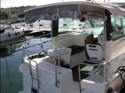 Deck of Linnea, a Delphia Escape 800 motorboat at Motala, Sweden