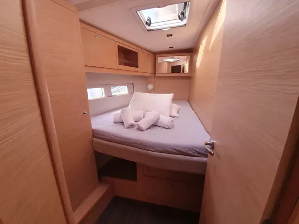 Cabin on Grande Sofia, a Dufour 530 sailboat at Lavrion, Greece