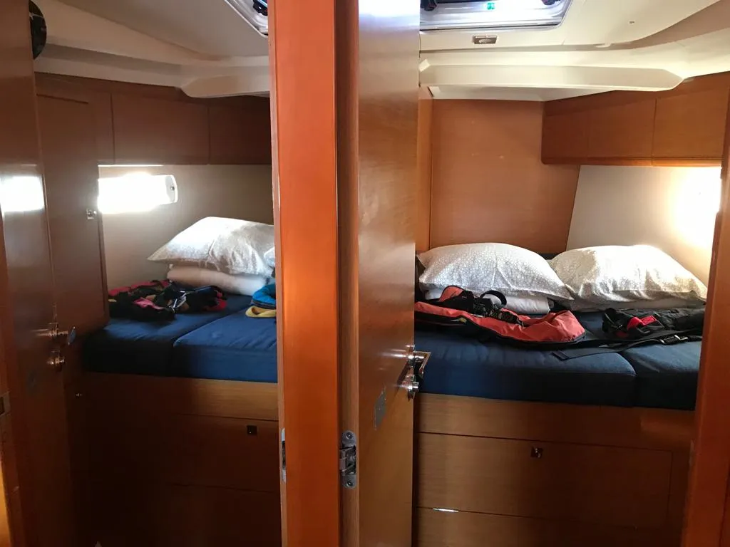 Cabin on Alboran Bourbon, a Jeanneau Sun Odyssey 519 sailboat at es Jonquet, Spain