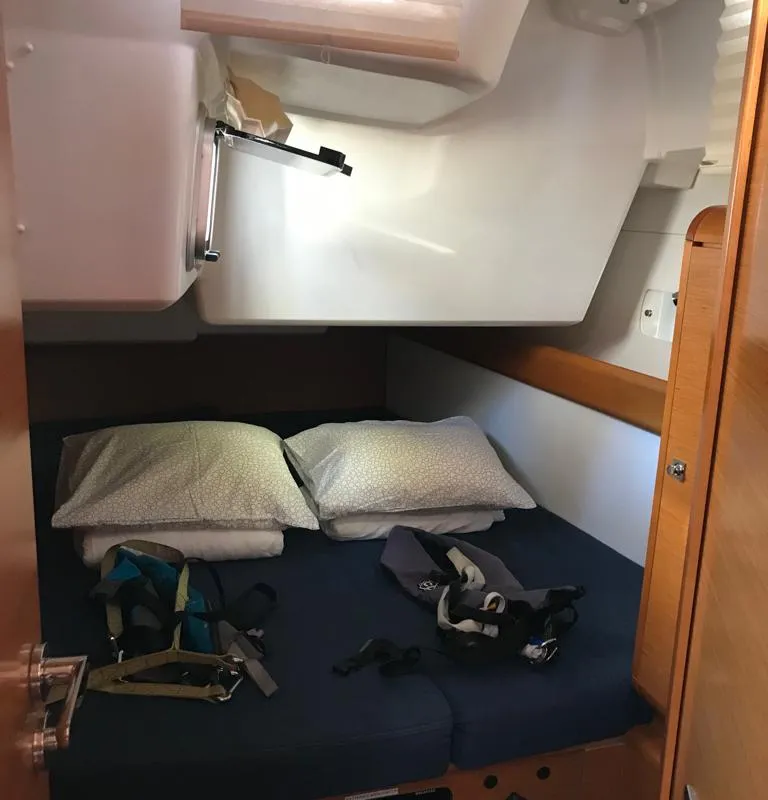 Cabin on Alboran Bourbon, a Jeanneau Sun Odyssey 519 sailboat at es Jonquet, Spain