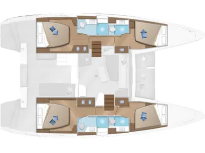Floor plan of Ulysses, a Lagoon 42 catamaran at Ribishi, Saint Vincent and the Grenadines