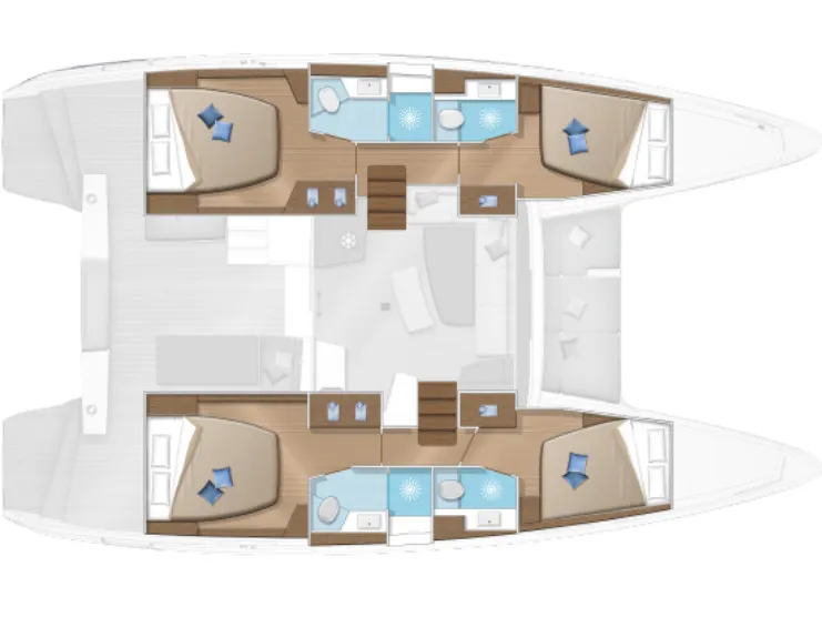 Floor plan of Ulysses, a Lagoon 42 catamaran at Ribishi, Saint Vincent and the Grenadines