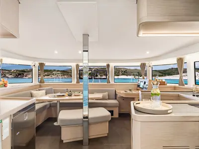 Salon of Ulysses, a Lagoon 42 catamaran at Ribishi, Saint Vincent and the Grenadines