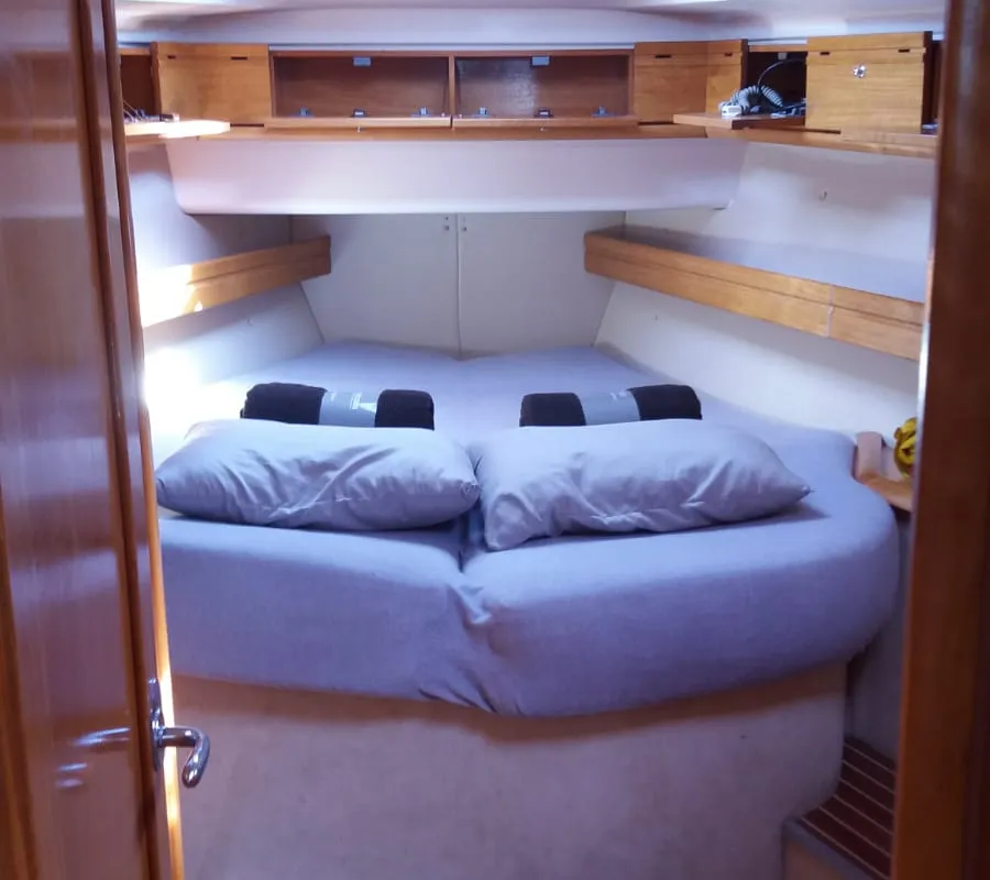 Cabin on Sandra, a Bavaria 46 Cruiser sailboat at Municipal Unit of Lefkada, Greece