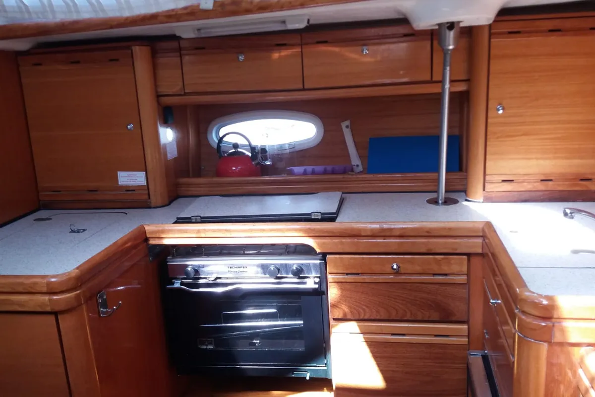 Galley of Sandra, a Bavaria 46 Cruiser sailboat at Municipal Unit of Lefkada, Greece