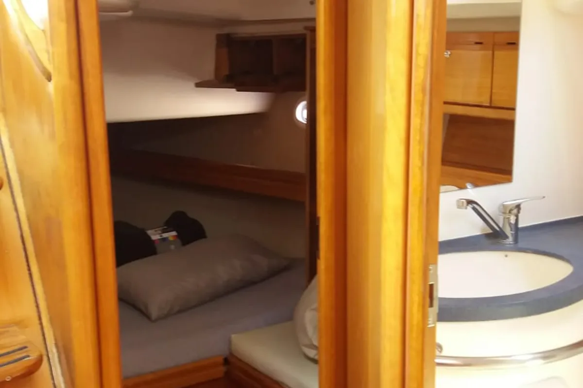 Cabin on Sandra, a Bavaria 46 Cruiser sailboat at Municipal Unit of Lefkada, Greece