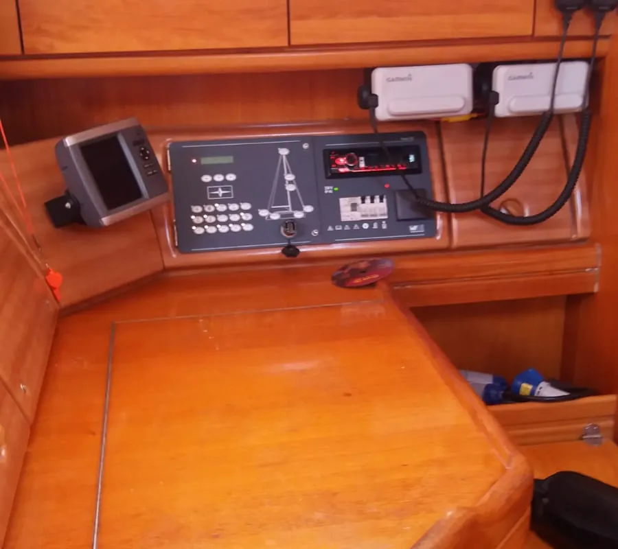 Cockpit of Sandra, a Bavaria 46 Cruiser sailboat at Municipal Unit of Lefkada, Greece
