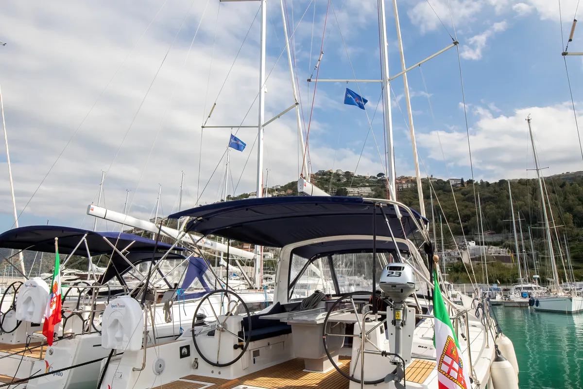 Exterior view of Arianna, a Beneteau Oceanis 41.1 sailboat at Capo d'Orlando, Italy