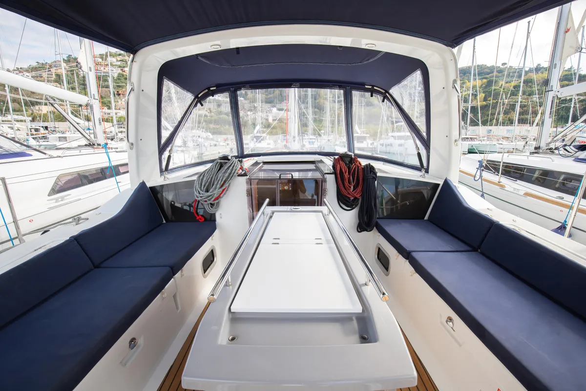 Deck of Arianna, a Beneteau Oceanis 41.1 sailboat at Capo d'Orlando, Italy