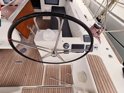 Cockpit of Ritmico, a Dufour 460 Grand Large sailboat at Municipal Unit of Ellomenos, Greece