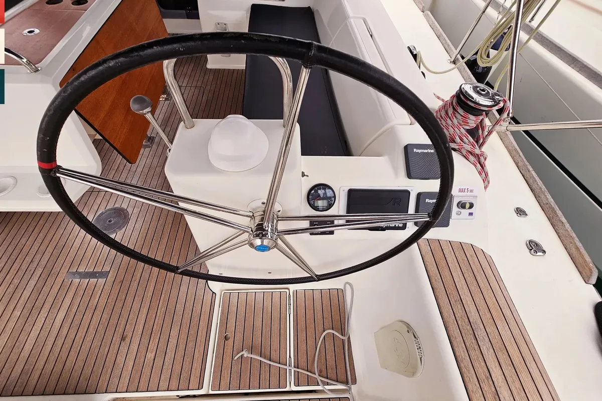 Cockpit of Ritmico, a Dufour 460 Grand Large sailboat at Municipal Unit of Ellomenos, Greece