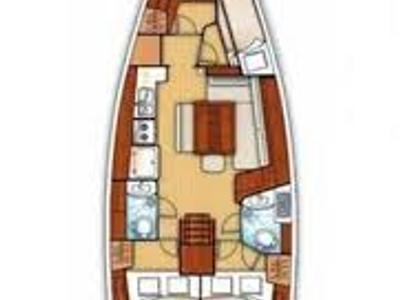 Floor plan of Wind Trail, a Beneteau Oceanis 43 Family sailboat at Fethiye, Turkey