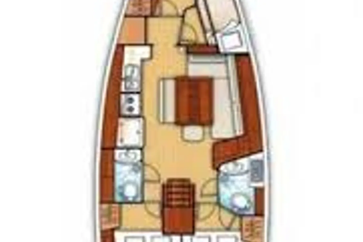 Floor plan of Wind Trail, a Beneteau Oceanis 43 Family sailboat at Fethiye, Turkey