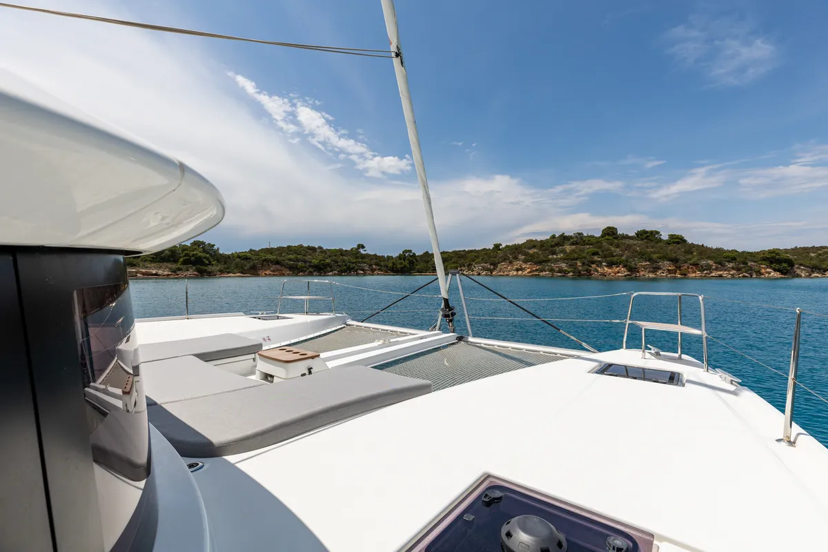 Deck of Lagoon 46, a catamaran at Kranidi, Greece