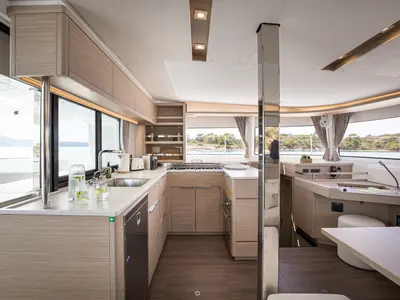 Galley of Lagoon 46, a catamaran at Kranidi, Greece