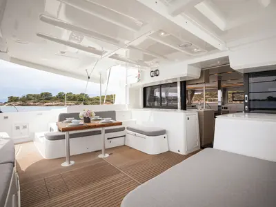 Deck of Lagoon 46, a catamaran at Kranidi, Greece
